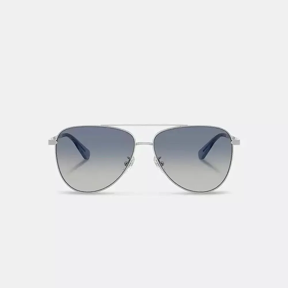 NWT Coach C Hardware Metal Pilot Sunglasses Silver Blue CAE96